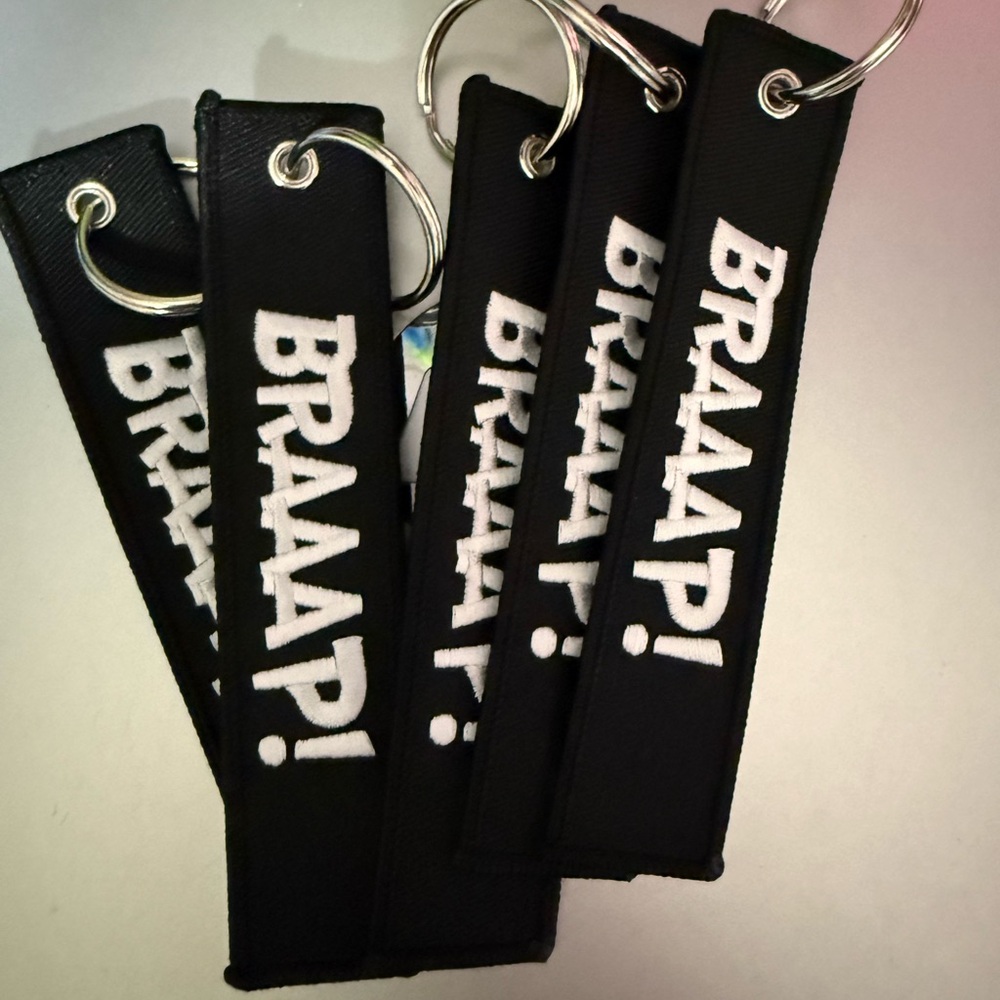 Black Keychain with White 'BRAAAP!' Text